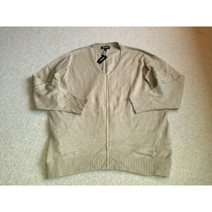 NWT Womens Sweater-EXPRESS-lt brown cotton/wool V-neck tunic soft oversized-M